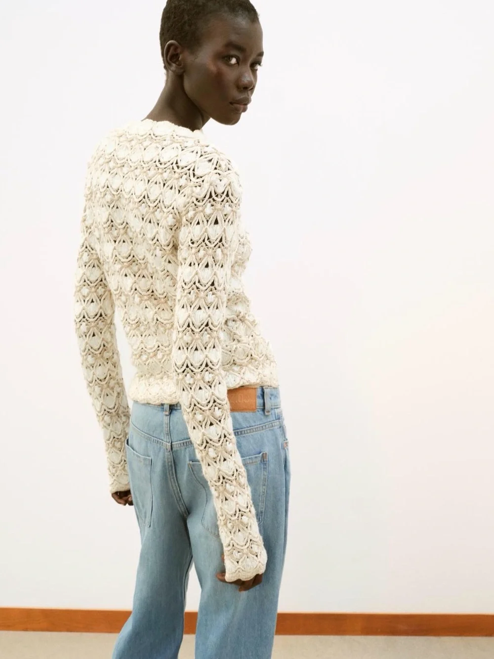 Zara Cream Open-Knit Crochet Sweater